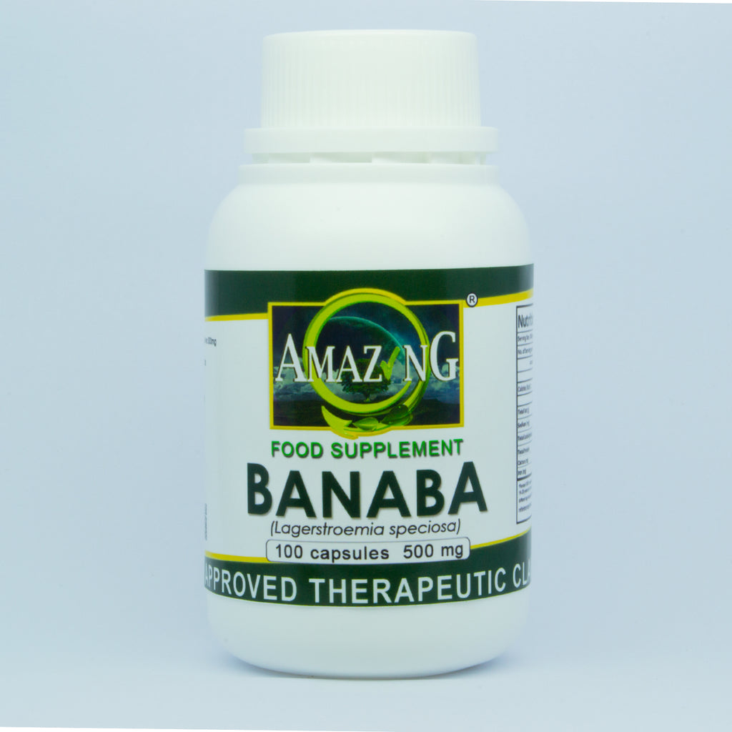 Banaba 500mg capsules bottle of 100 front view - FDA registered