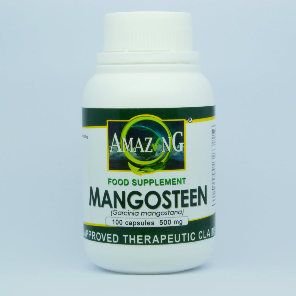 Mangosteen 500mg capsules bottle of 100 front view - FDA registered