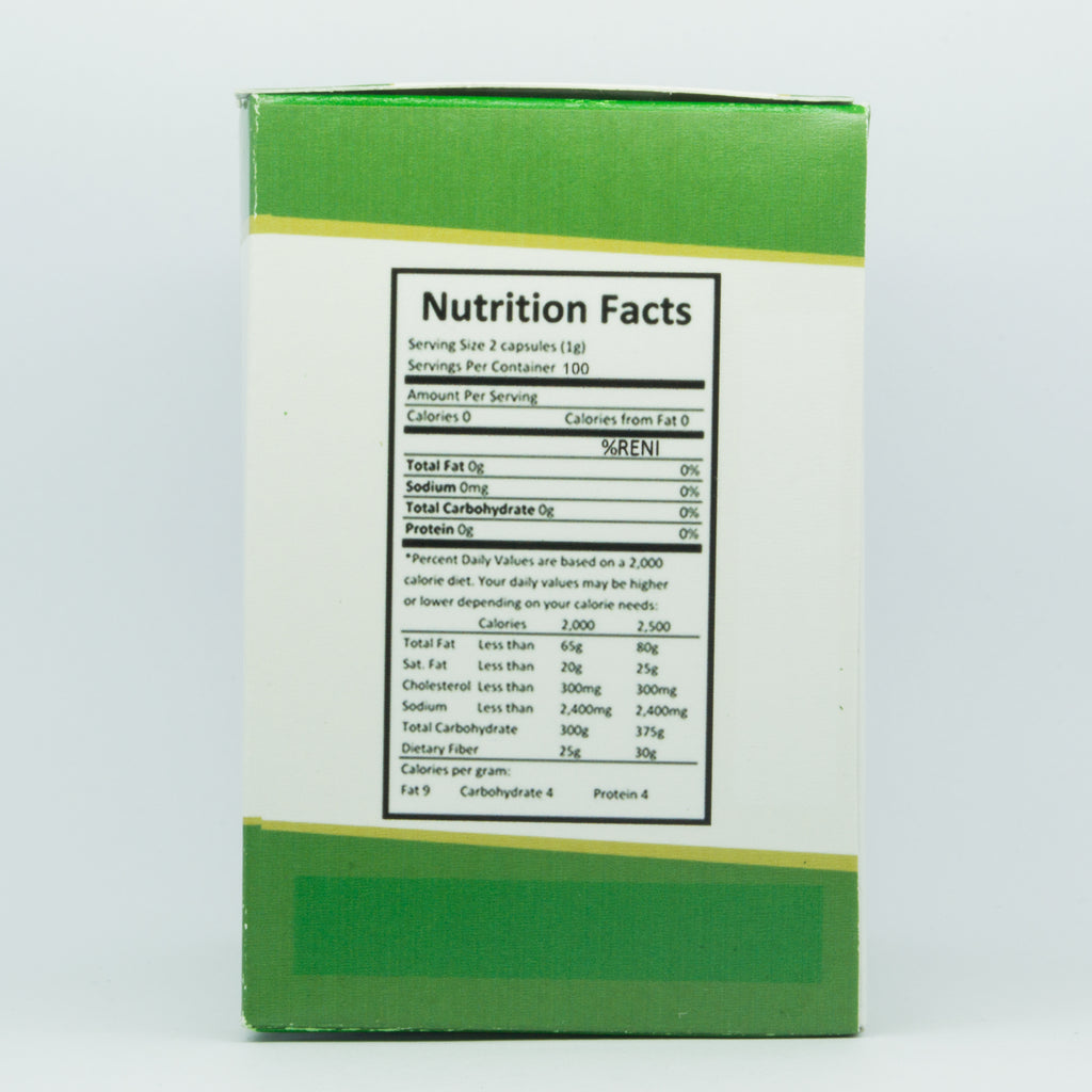 Moringa capsules box nutritional information and ingredients label