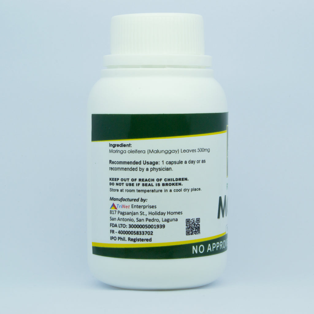 Moringa Malunggay capsules ingredients label and usage instructions
