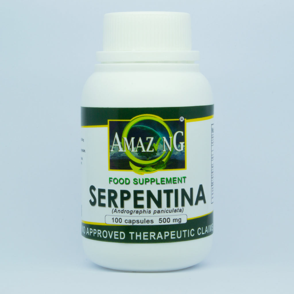 Serpentina 500mg capsules bottle of 100 front view - FDA registered