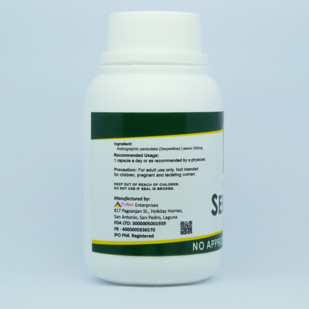 Serpentina capsules nutritional information and ingredients label