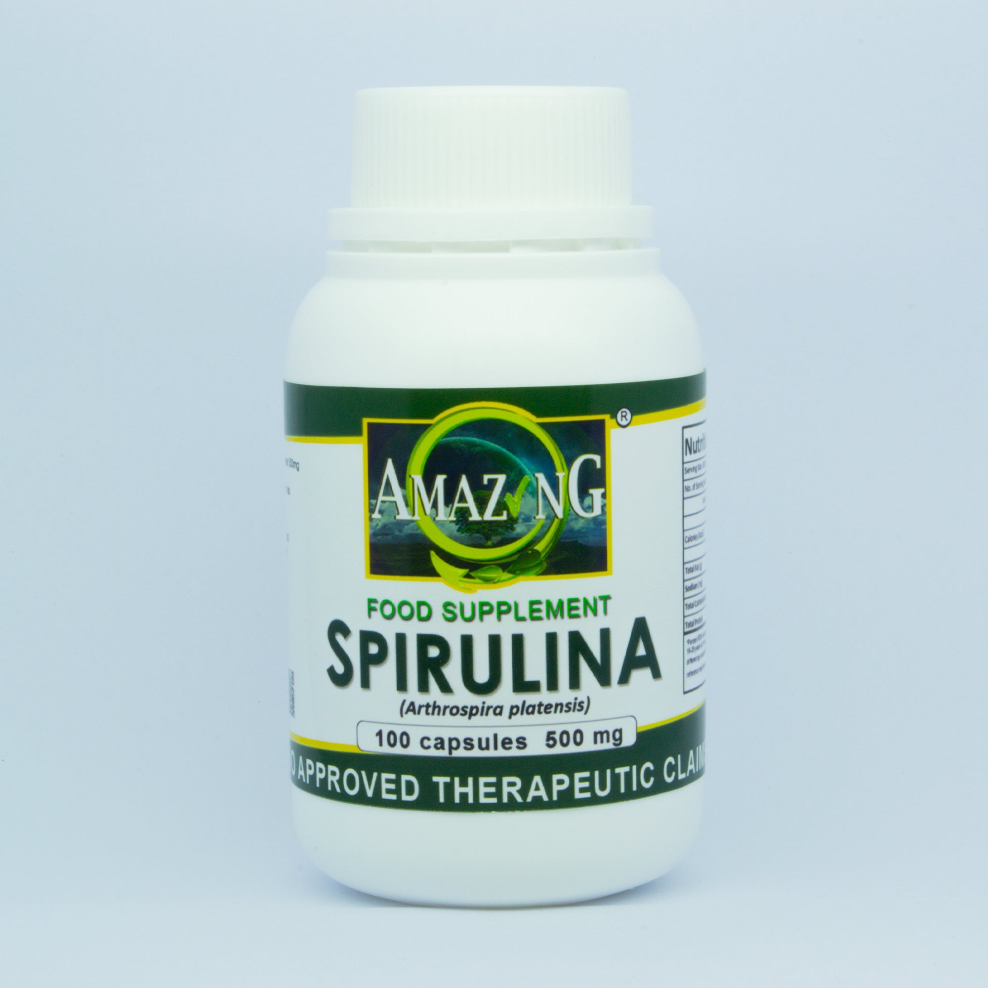 Spirulina 500mg capsules bottle front view