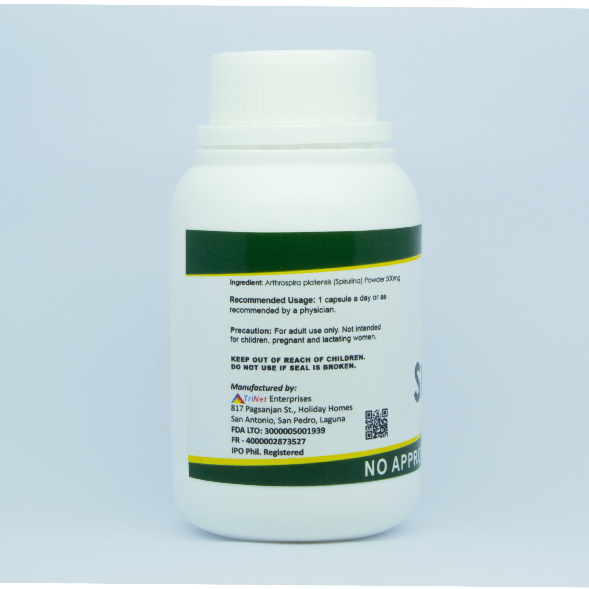 Spirulina capsules nutritional information and ingredients label