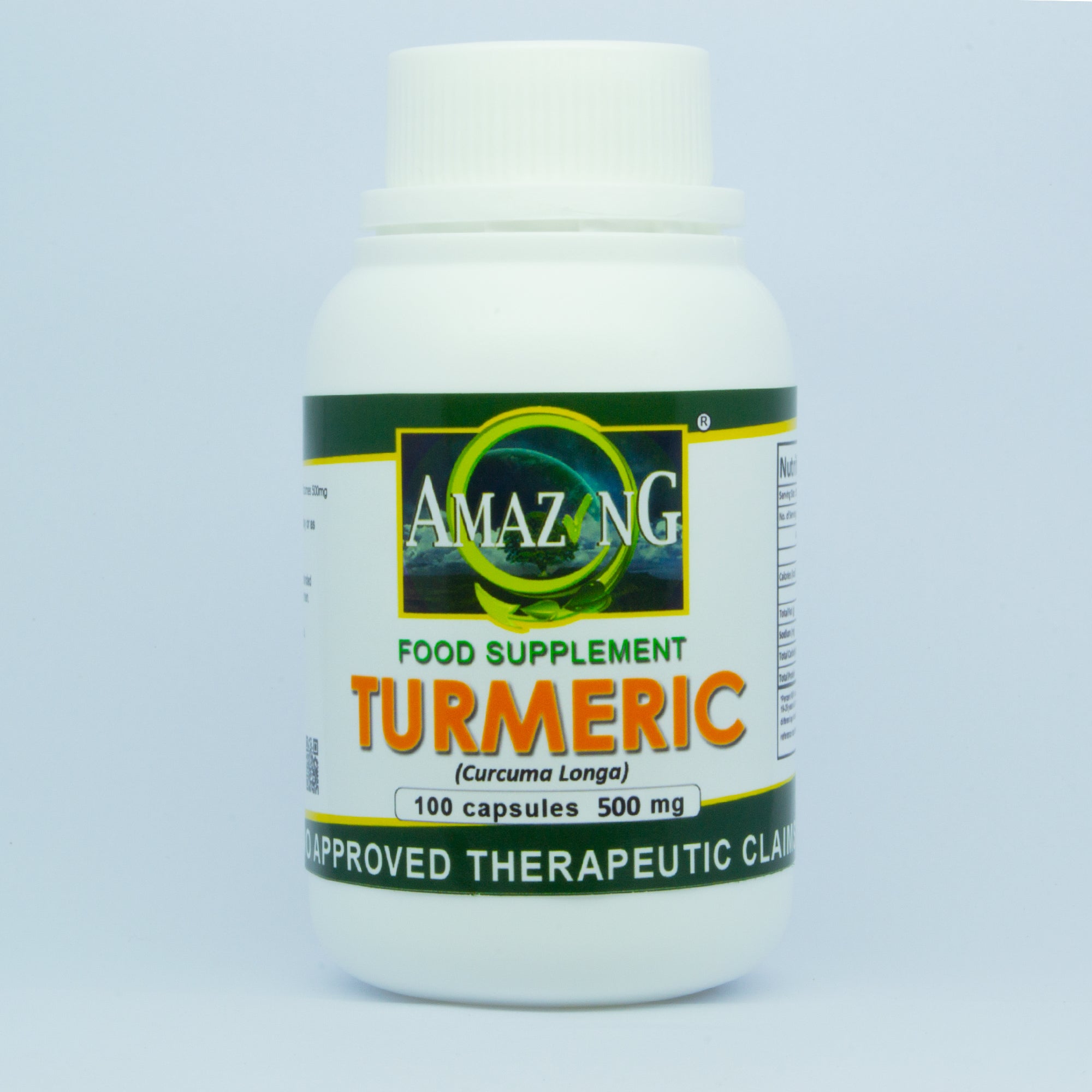 Turmeric 500mg capsules bottle of 100 front view - FDA registered