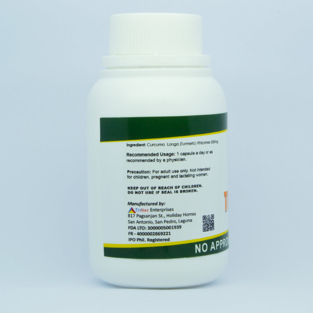 Turmeric capsules nutritional information and ingredients label