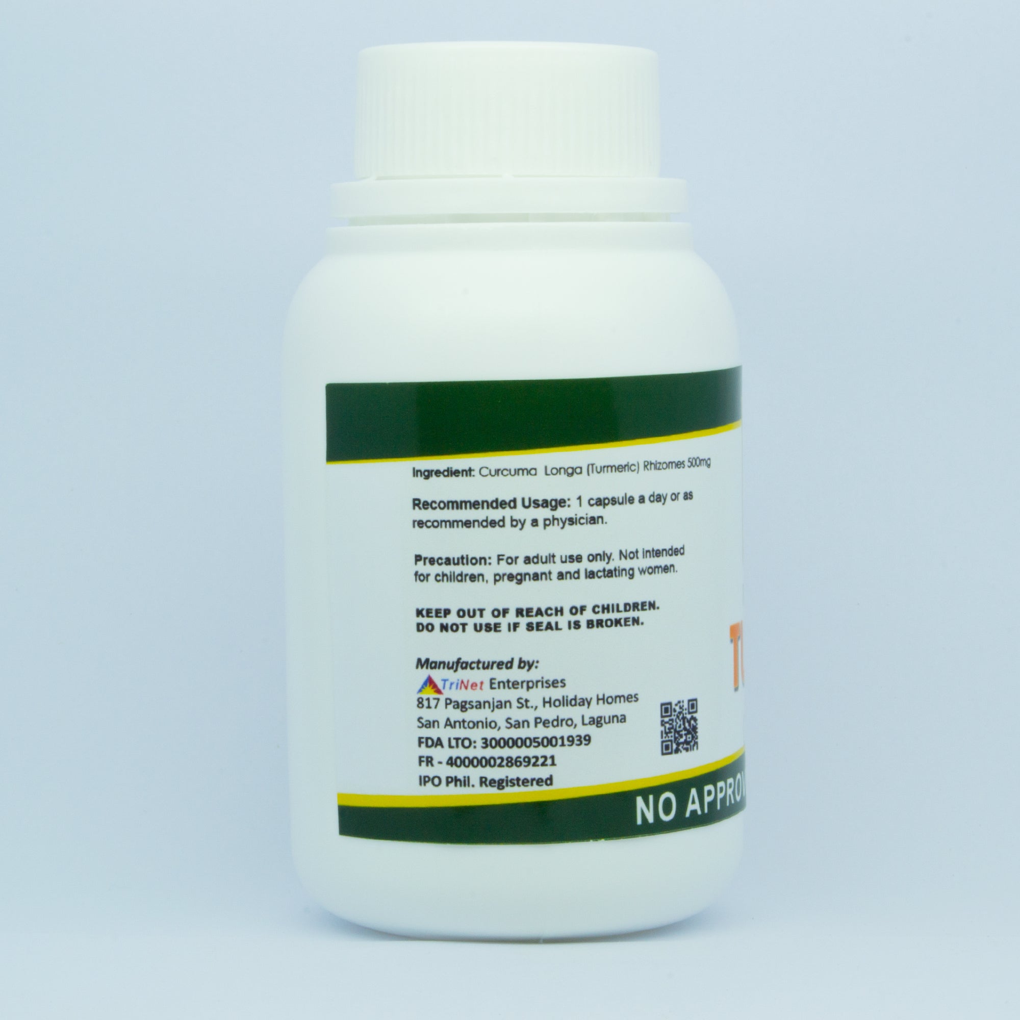 Turmeric capsules nutritional information and ingredients label