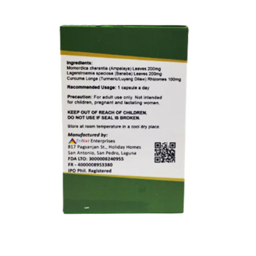 DiabetiCare box side view - Amazing Food Supplement 100 capsules FDA approved