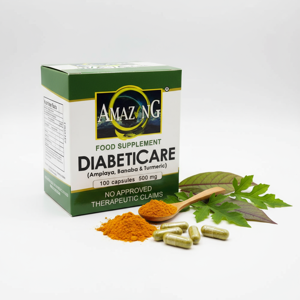 DiabetiCare box of 100 capsules with Ampalaya Banaba Turmeric - natural blood sugar support supplement