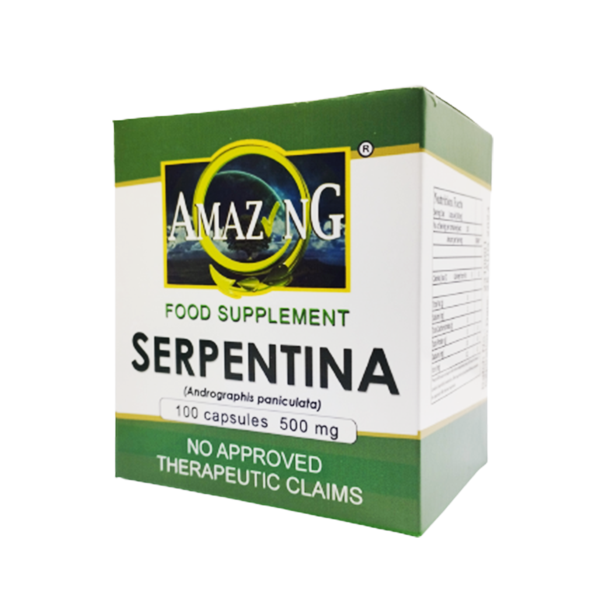Serpentina 500mg capsules box of 100 - FDA registered food supplement